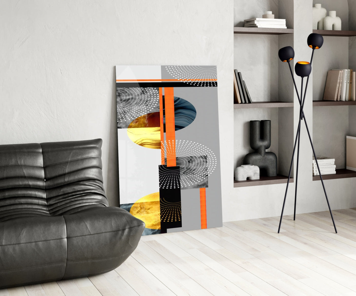 Orange Gold Geometric Circles Glass Wall Art