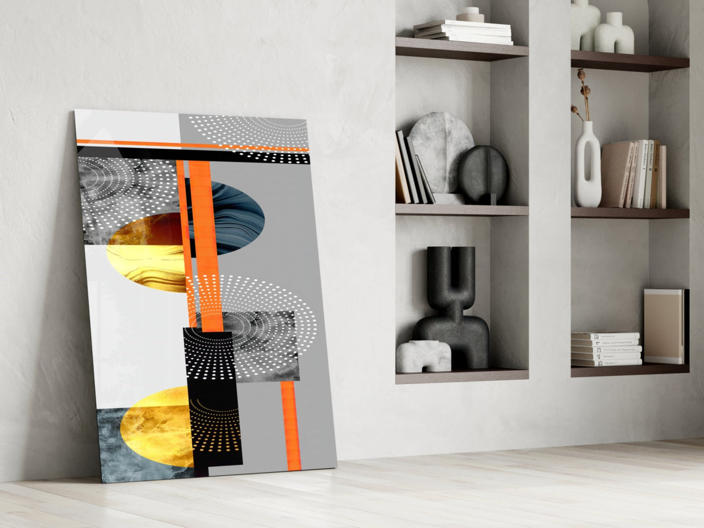 Orange Gold Geometric Circles Glass Wall Art