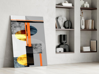 Orange Gold Geometric Circles Glass Wall Art
