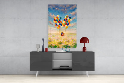 Balloon Swing Ride Over Meadow Glass Wall Art