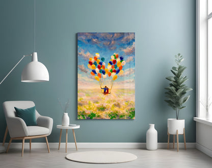 Balloon Swing Ride Over Meadow Glass Wall Art