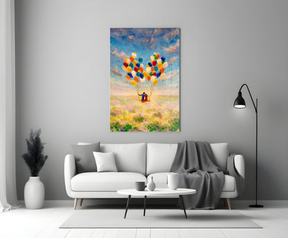 Balloon Swing Ride Over Meadow Glass Wall Art