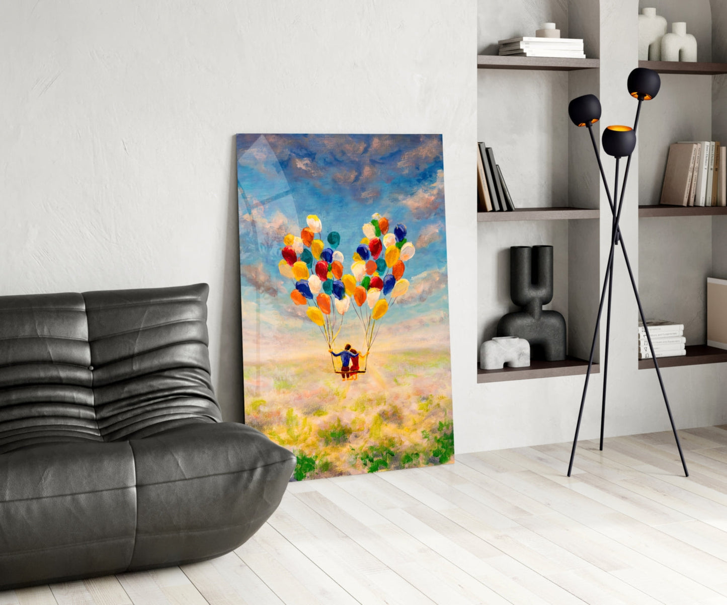 Balloon Swing Ride Over Meadow Glass Wall Art