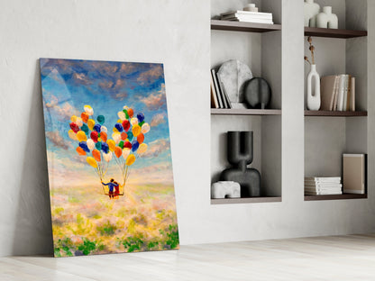 Balloon Swing Ride Over Meadow Glass Wall Art