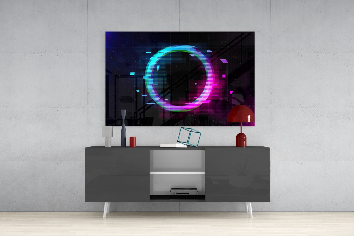 Glitch Neon Ring Magenta Haze Glass Wall Art