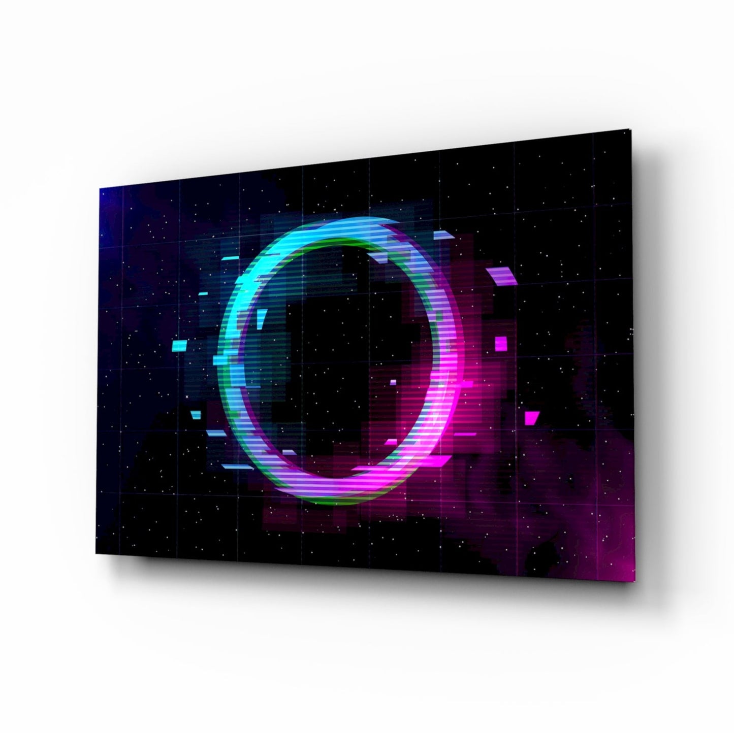 Glitch Neon Ring Magenta Haze Glass Wall Art