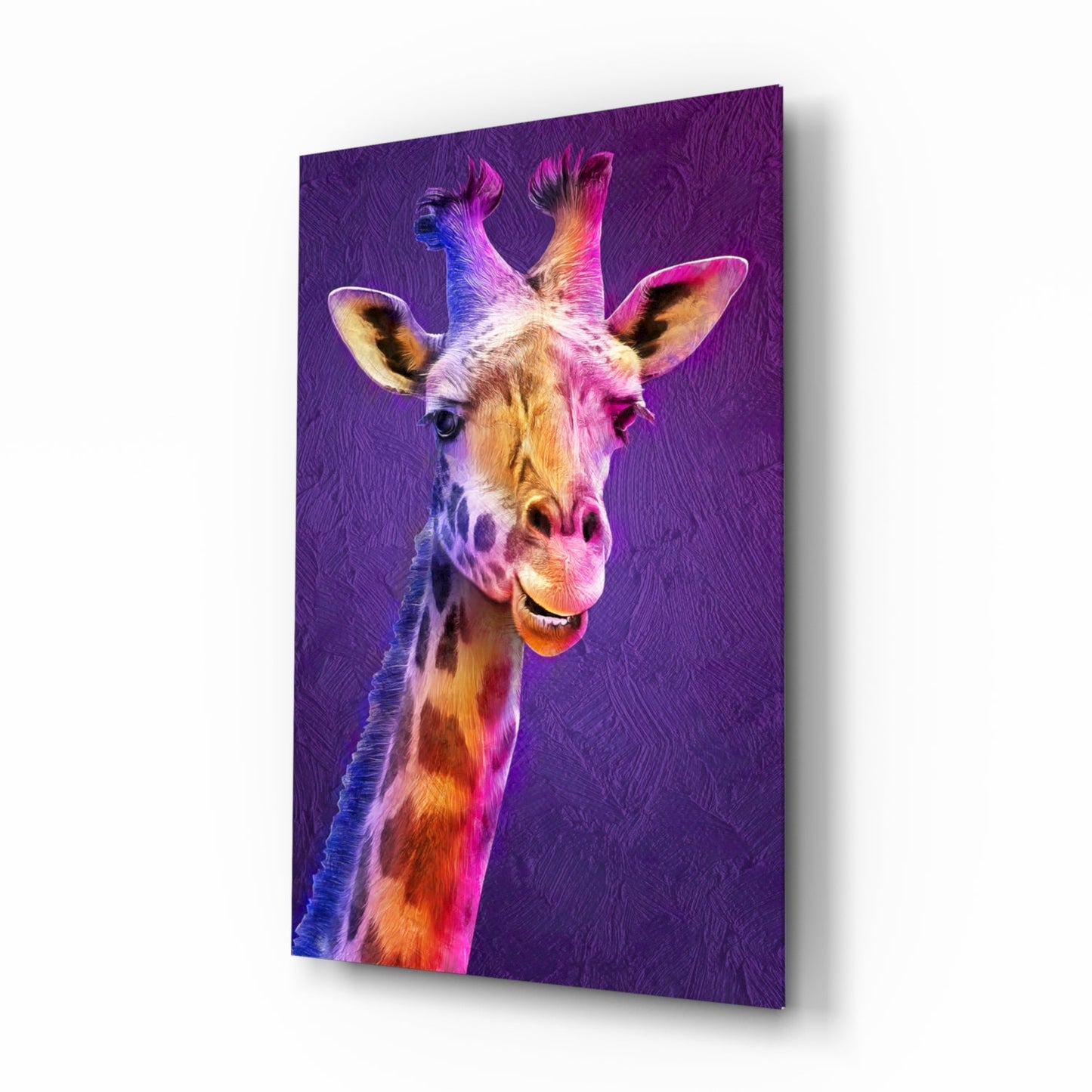Purple Pink Painted Giraffe Glass Wall Art