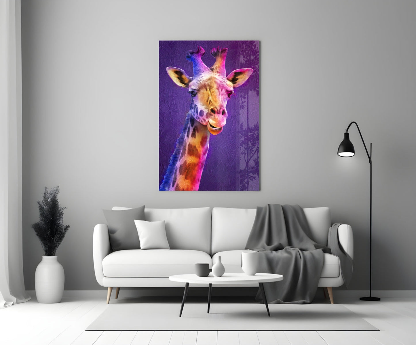 Purple Pink Painted Giraffe Glass Wall Art