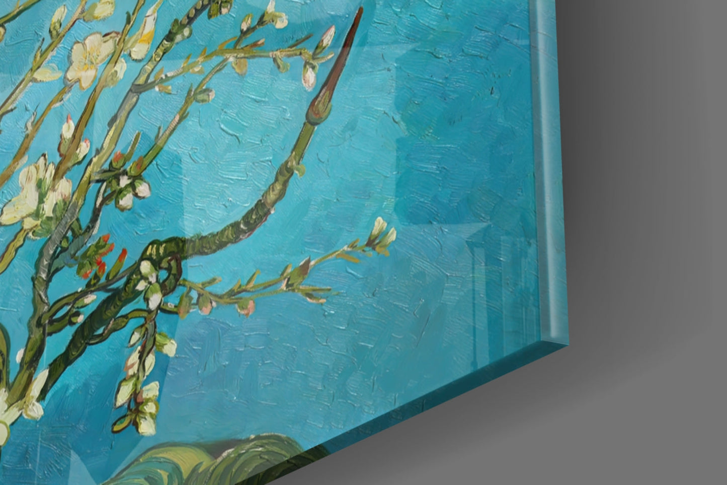 White Blossoms on Turquoise Sky Glass Wall Art