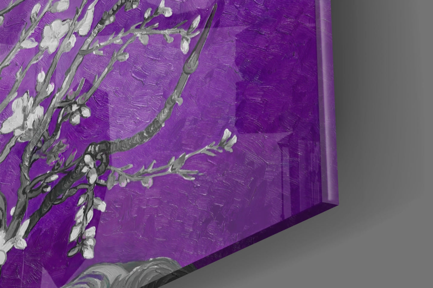 White Blossoms on Vivid Purple Glass Wall Art