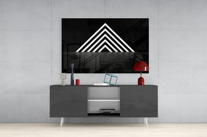 Glowing Chevron Pyramid on Black Glass Wall Art