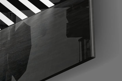 Glowing Chevron Pyramid on Black Glass Wall Art