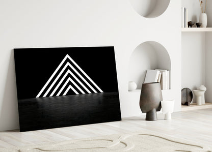 Glowing Chevron Pyramid on Black Glass Wall Art