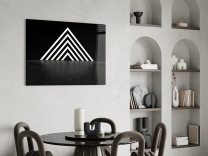 Glowing Chevron Pyramid on Black Glass Wall Art