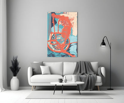 Orange Brushstroke Figure Glass Wall Art