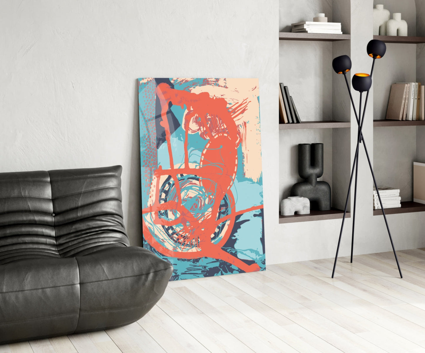Orange Brushstroke Figure Glass Wall Art