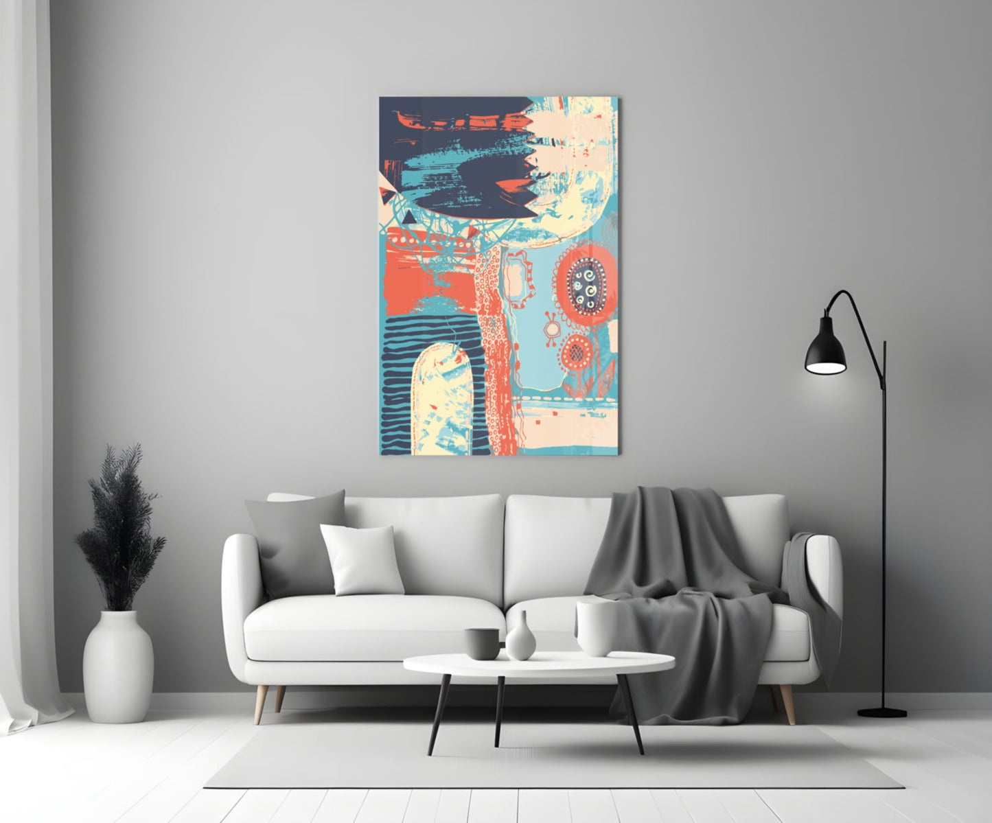 Folk Bloom Collage Glass Wall Art