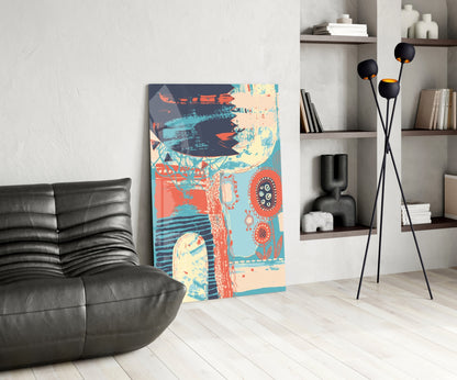 Folk Bloom Collage Glass Wall Art
