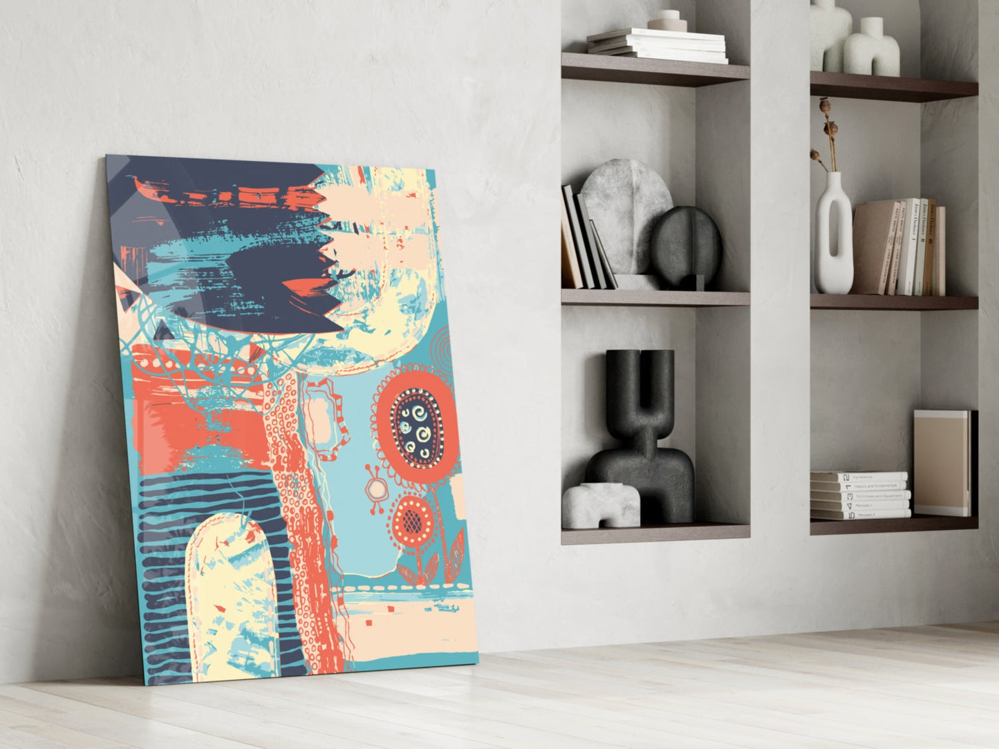 Folk Bloom Collage Glass Wall Art