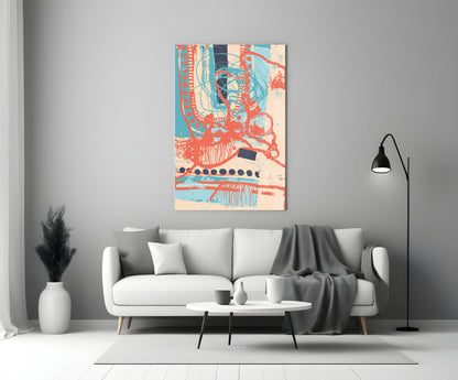 Coral Doodle Lines Glass Wall Art