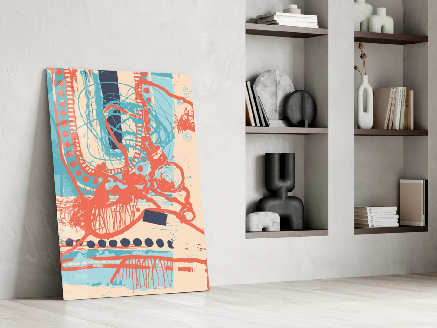 Coral Doodle Lines Glass Wall Art
