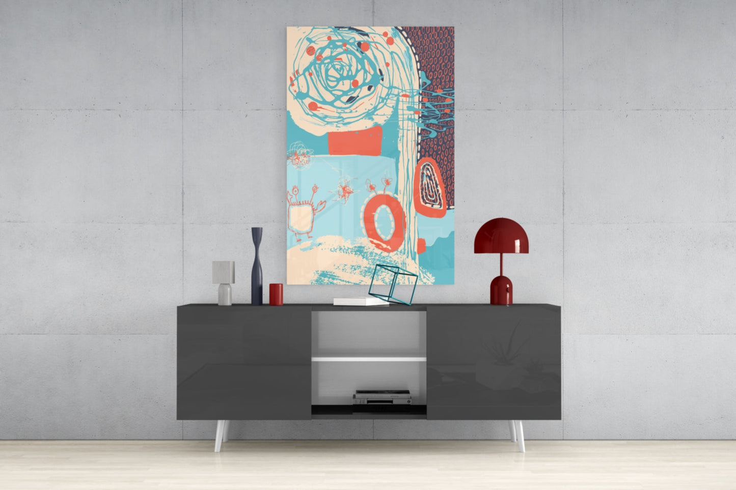 Coral Scribble Spiral Glass Wall Art