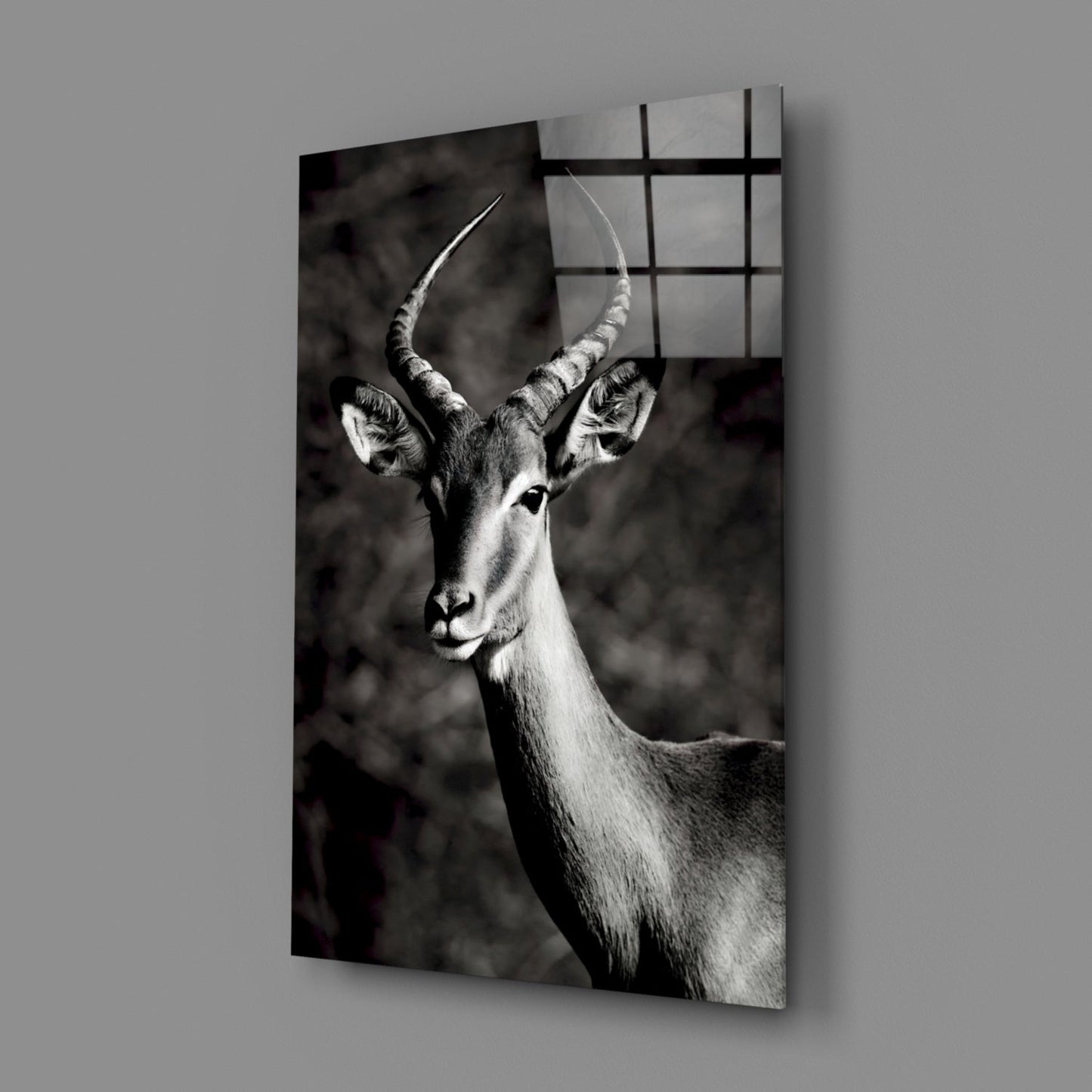 Black and White Impala Portrait Glass Wall Art