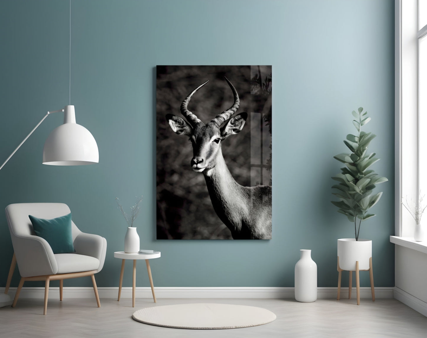 Black and White Impala Portrait Glass Wall Art