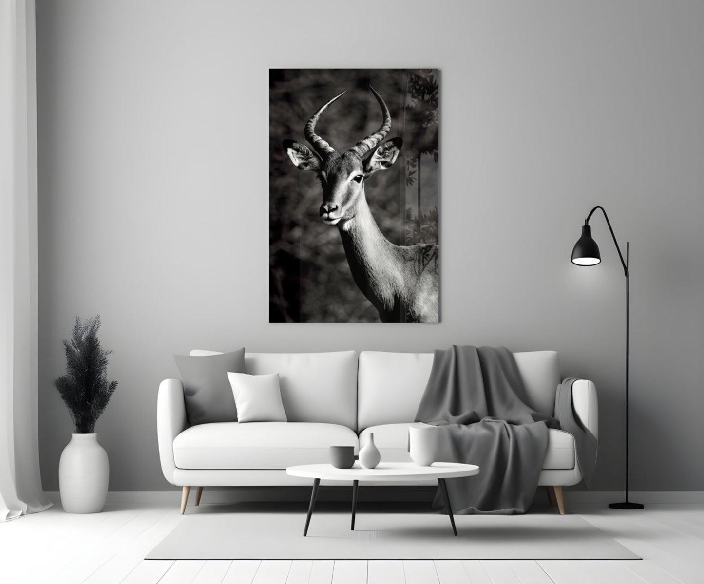 Black and White Impala Portrait Glass Wall Art