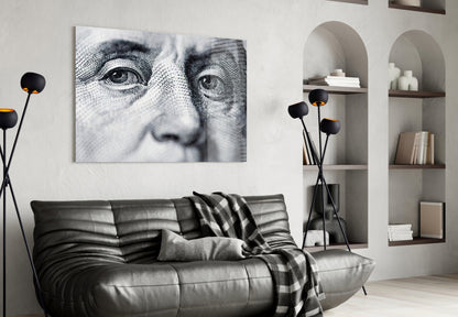 Engraved Banknote Portrait Eyes Glass Wall Art