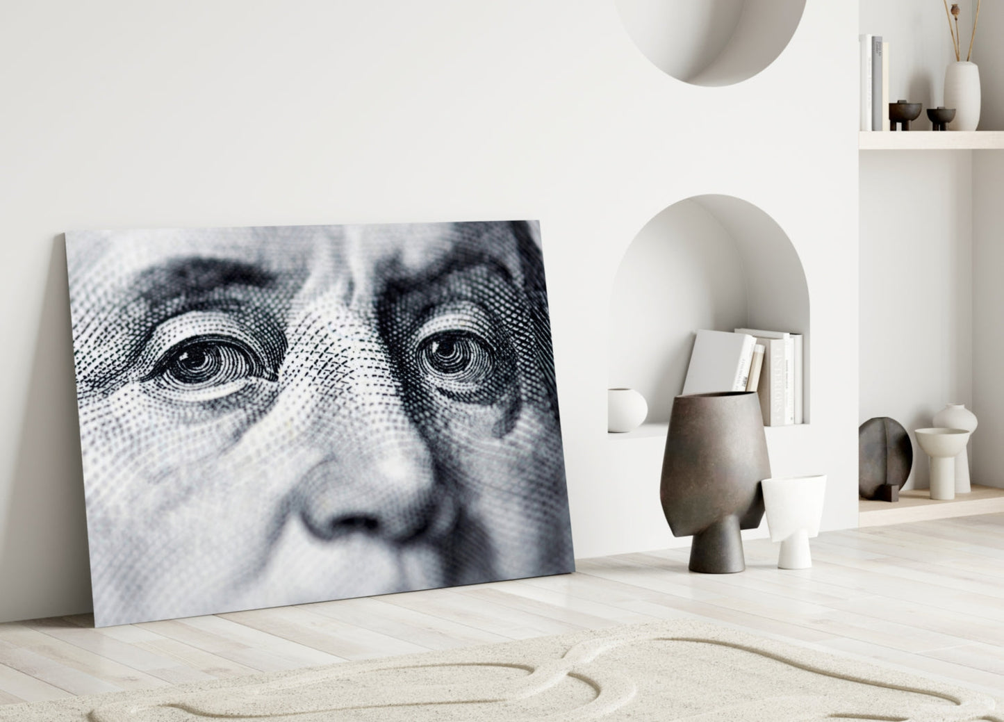 Engraved Banknote Portrait Eyes Glass Wall Art