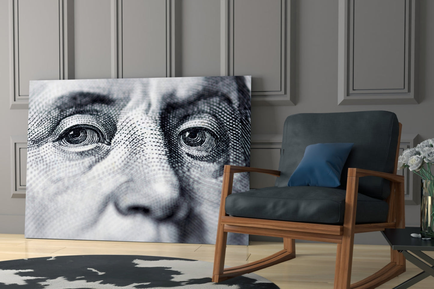 Engraved Banknote Portrait Eyes Glass Wall Art
