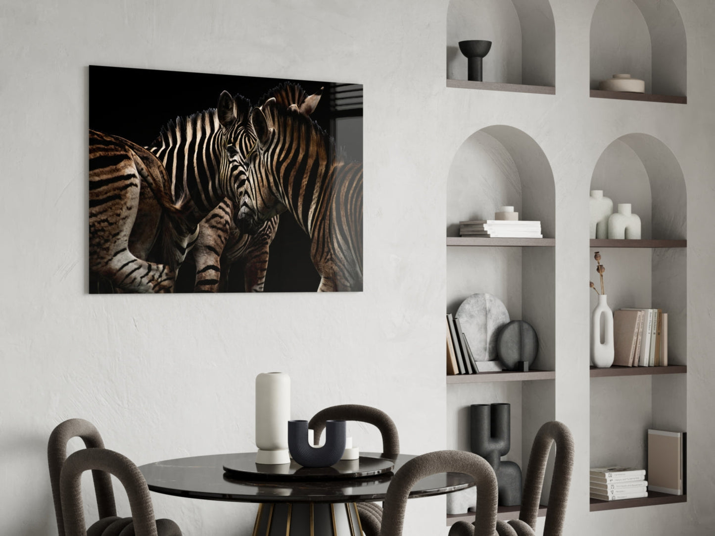 Nuzzling Zebra Pair Glass Wall Art