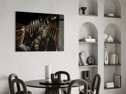 Nuzzling Zebra Pair Glass Wall Art