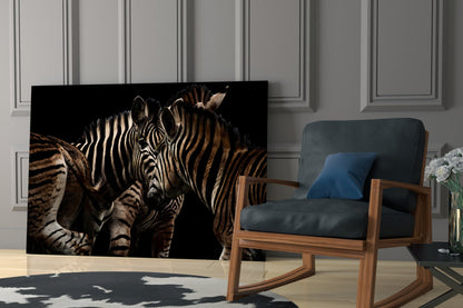 Nuzzling Zebra Pair Glass Wall Art