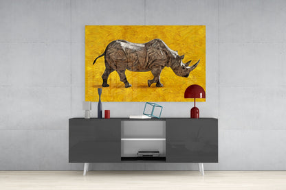 Golden Yellow Rhino Glass Wall Art