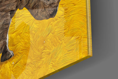 Golden Yellow Rhino Glass Wall Art