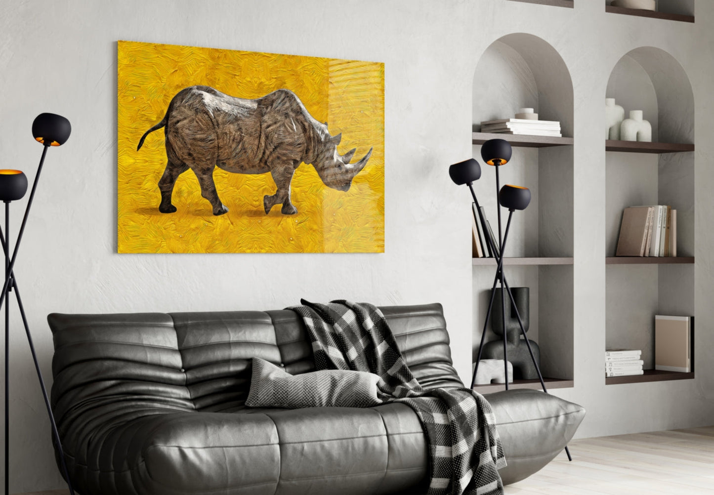 Golden Yellow Rhino Glass Wall Art