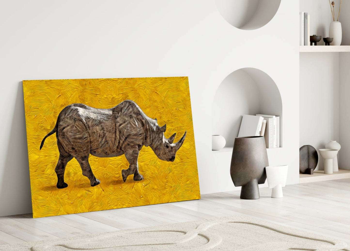 Golden Yellow Rhino Glass Wall Art