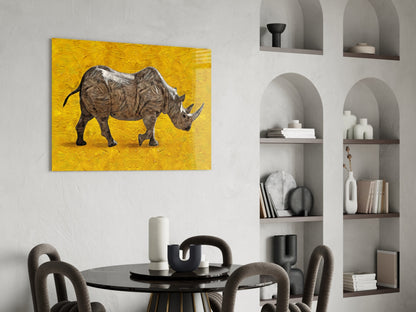 Golden Yellow Rhino Glass Wall Art