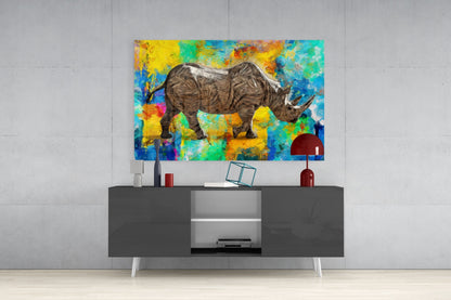 Colorful Abstract Rhino Glass Wall Art