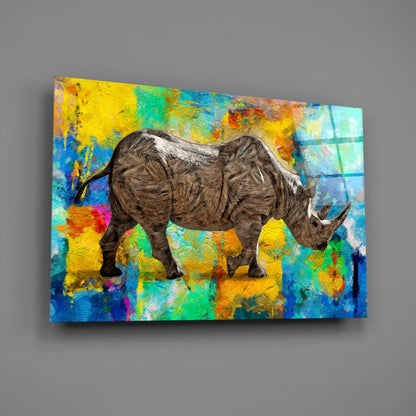 Colorful Abstract Rhino Glass Wall Art