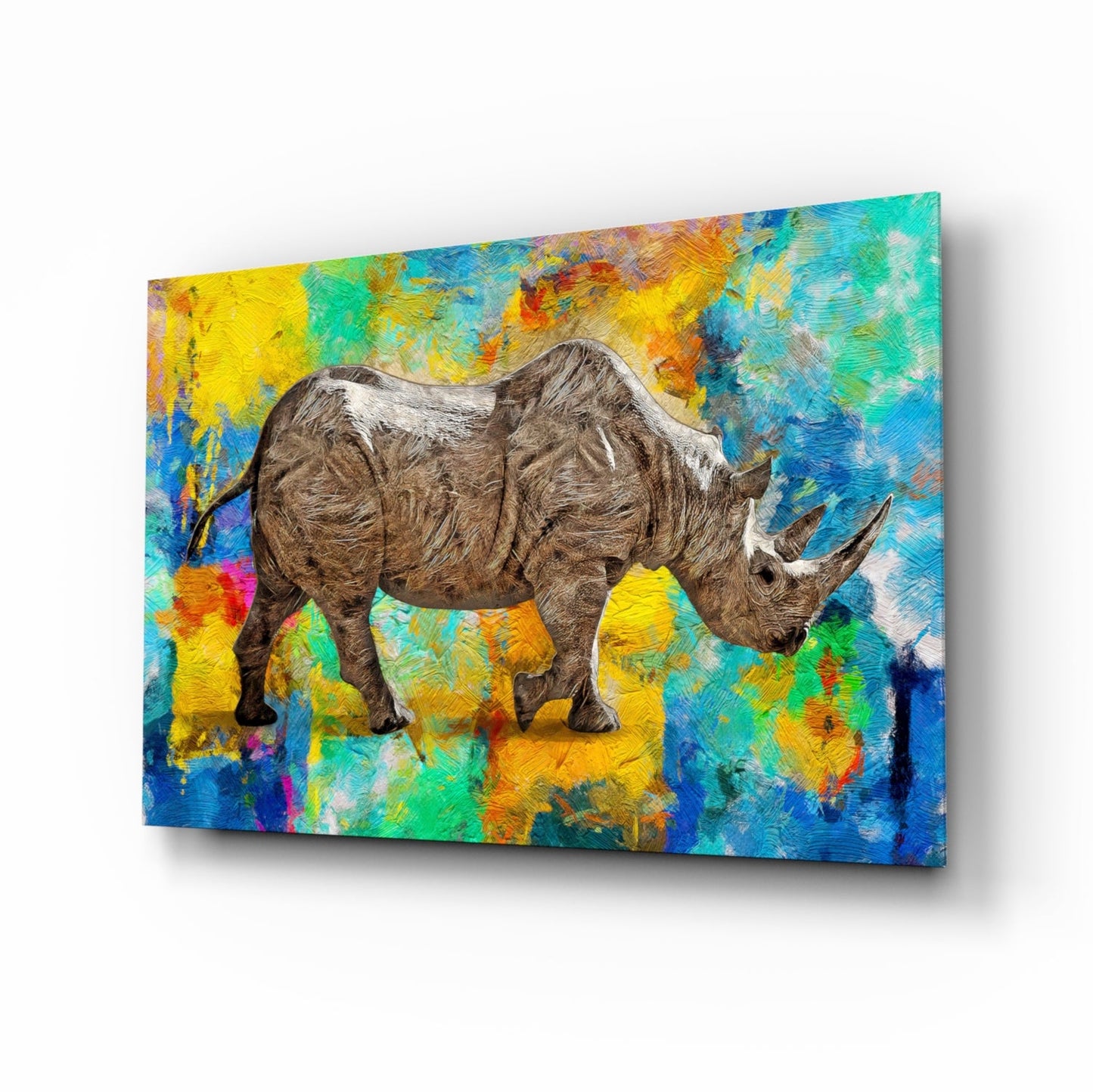 Colorful Abstract Rhino Glass Wall Art