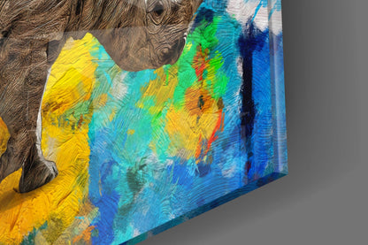 Colorful Abstract Rhino Glass Wall Art