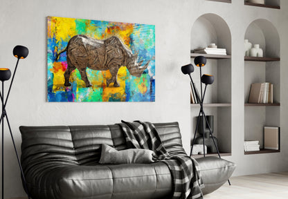 Colorful Abstract Rhino Glass Wall Art