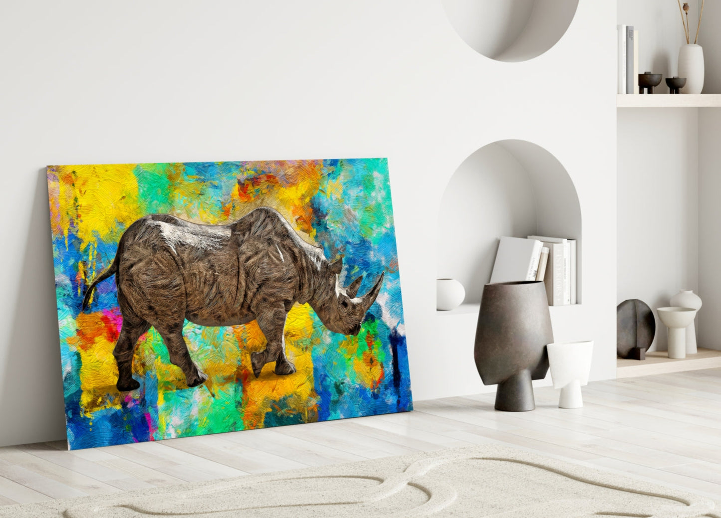 Colorful Abstract Rhino Glass Wall Art