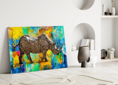 Colorful Abstract Rhino Glass Wall Art