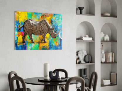 Colorful Abstract Rhino Glass Wall Art