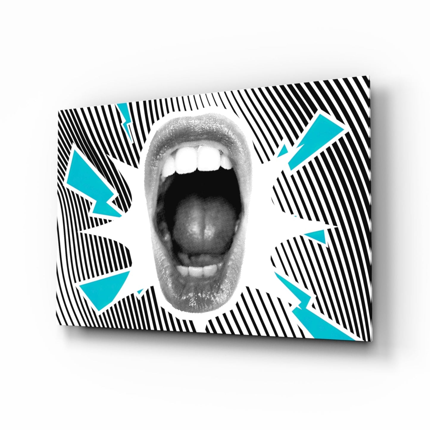 Shouting Mouth Striped Pop Art Glass Wall Art