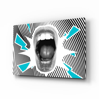 Shouting Mouth Striped Pop Art Glass Wall Art